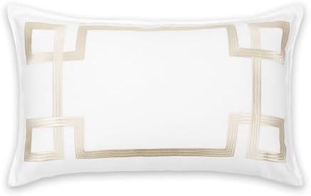 Hofdeco Premium Coastal Patio Indoor Outdoor Lumbar Pillow Cover Only, 12"x20" Water Repellent for Backyard, Couch, Neutral Tan Embroidered Frame Greek Key - Image 6