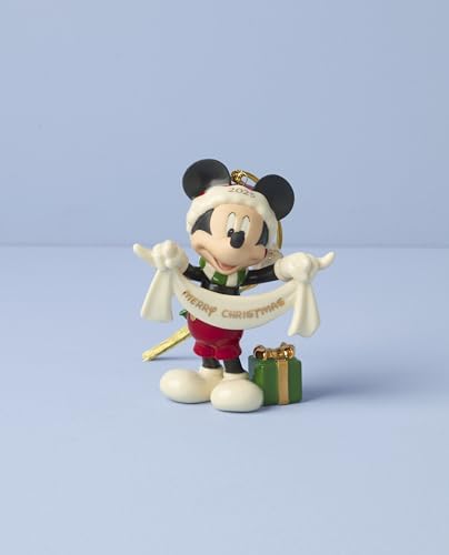Lenox Ornaments, 2025 Mickey Mouse Merry Christmas Ornament, Porcelain with Gold Cord for Tree Decoration, Christmas Decorations, Winter Tree Ornaments, Winter Decor, Mickey Mouse Design (1 Piece) - Image 2