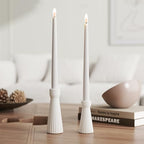 Taper Candle Holders Set of 2, White Ceramic Candlestick Holder Decor by SCBLOOM