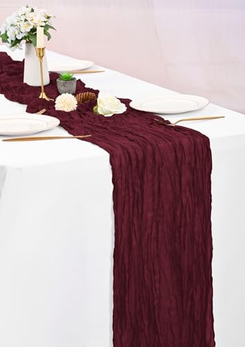 16 Pack Burgundy Table Runners 10FT Cheesecloth Table Runner Boho Gauze Table Runner Long Rustic Sheer Fabric Table Runners for Wedding Party Bridal Shower Farmhouse & Home Decor - Image 5