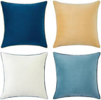MONDAY MOOSE Decorative Throw Pillow Covers Cushion Cases, Set of 4 Soft Velvet Modern Double-Sided Designs, Mix and Match for Home Decor, Pillow Inserts Not Included (16x16 inch, Blue/Beige) by MondayMoose