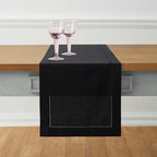 Solino Home Cotton Linen Table Runner Black Hemstitch, 14 x 108 in by SolinoHome