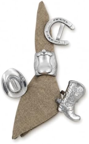 Arthur Court Western Napkin Rings Set - Cowboy Saddle, Boot, Hat, Horseshoe - Aluminum Table Decor - 3" Diameter by ArthurCourt