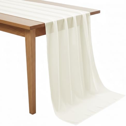 MDS Pack of 10 | Ivory | 10ft Chiffon Table Runner 29x120 Inches Long Romantic Rustic Sheer Gauze Runner for Wedding Bridal Shower Birthday Banquets Engagement Spring Easter Boho Decorations by MDS
