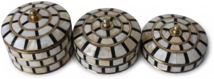 Decorative Jewelry Trinket Box Unique Gift for Home Decor Antique Metal Case with Mother of Pearl Sindoor Box/Coin Box Set Black Pearl by HANDTECHINDIA