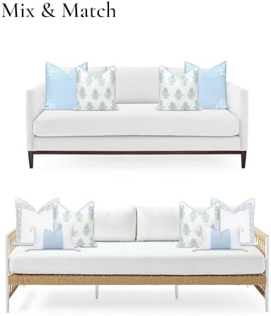 Hofdeco Premium Coastal Patio Indoor Outdoor Throw Pillow Cover Only, 18"x18" Water Repellent for Backyard, Couch, Baby Blue Green Floral with Piping - Image 4