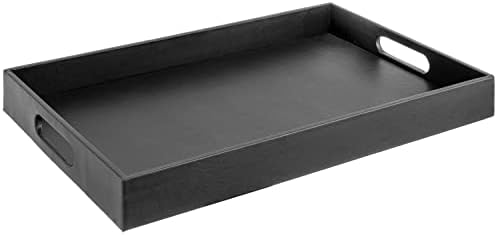 Home Redefined Beautiful Modern Elegant 17.5"x12" Rectangle Classic Black Faux Leather Decorative Tray Ottoman Coffee Table Perfume Living Room Kitchen Serving Tray with Handles for All Occasion's by HomeRedefined