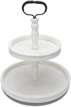 Vipush Farmhouse Two Tiered Tray,Distressed Wood Two Tier Tray,Decorative Rustic Wooden 2 Tier Serving Tray Cake Stand for Kitchen and Seasonal Decor,White by Vipush
