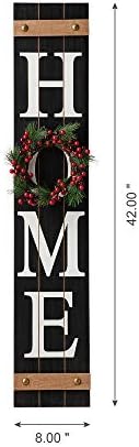 Glitzhome 3.5ft Wooden HOME Porch Sign with Interchangeable Spring, Fall & Christmas Wreaths, Changeable Vertical Farmhouse Hanging Wall Sign - Hang or Lean for Front Door Seasonal Decor, Black - Image 2