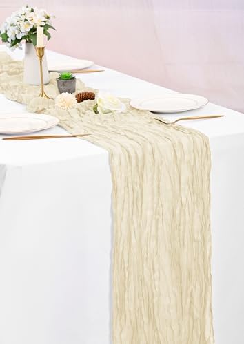 16 Pack Ivory Table Runner 10FT Cheesecloth Table Runner Boho Gauze Table Runners Long Rustic Sheer Fabric Cream Table Runners for Wedding Party Bridal Shower Farmhouse & Home Decor - Image 6