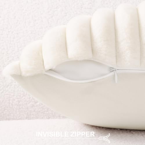 Pallene Faux Fur Decorative Throw Pillow Covers 22x22 Set of 2, Cream White - Image 3