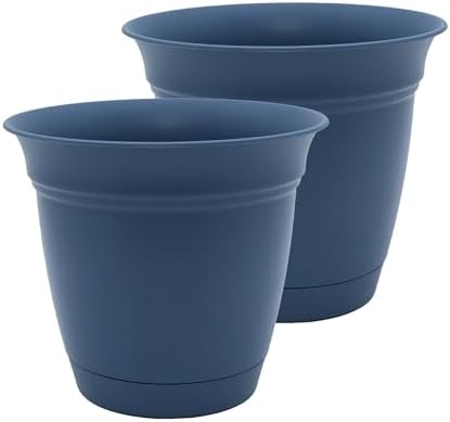 The HC Companies Eclipse Round Planter Pot, 12 Inch, Slate Blue, 2-Pack by TheHCCompanies