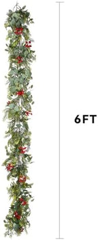 Red Berry Christmas Garland, Artificail Pine Garland with Berries Eucalyptus Cedar Leaves for Winter Holiday Home Table Centerpiece Decor (Green) - Image 4
