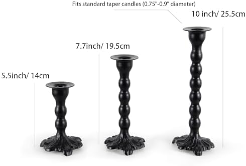 AIM & GGKK Black Candlestick Holders Set of 3, Premium Metal Taper Candle Holders with Elegant Petal Base & Beaded Column Design, Matte Black Finish for Table Centerpiece Wedding Party Home Decor - Image 2