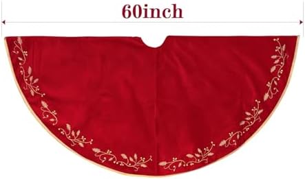 Bunny Chorus Christmas Tree Skirt, 60 Inch Red Christmas Tree, Large Rustic Velvet Fur Plush Tree Skirts, Xmas Tree Skirts with Gold Embroidered Holly Leaf for Christmas Tree Decorations - Image 3
