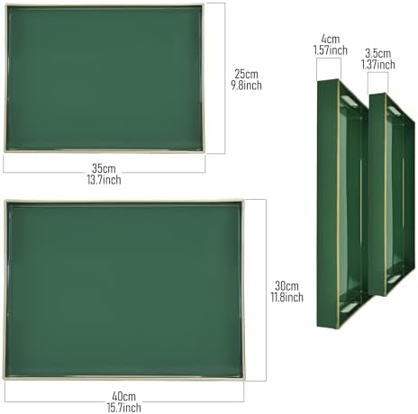 Serving Trays Set of 2, Decorative Plastic Serving Trays with Handles, Party Tray for Food, Coffee Table, Ottoman, Bathroom, and Living Room (Emerald Green) - Image 5
