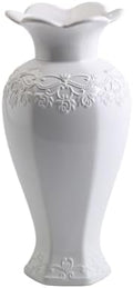 Relievo Elegant White Cream 8in 11in Ceramic Flower Tall Aesthetic Beige Table Tulip Wide Mouth Rose Filler Decorative Rustic Vase Decor for Home (White Vase, L) by Unknown
