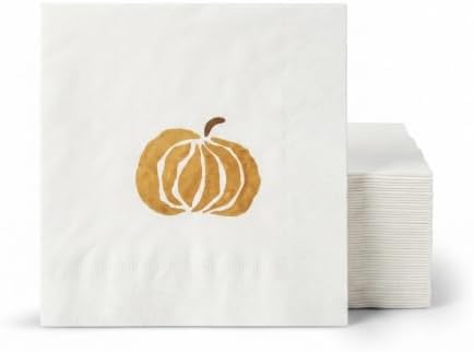 Solo Pumpkin Cocktail Napkins Printed Airlaid Linen-Feel Disposable Hand Towels for Thanksgiving Fall Holiday Party Buffet & Dinner(80Pack) by Unknown