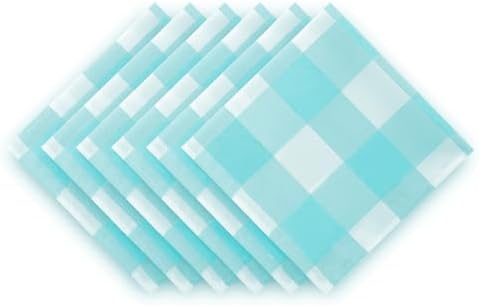 Cupuamon Buffalo Plaid Table Napkins Set of 100, 17x17 inch, Aqua and White, Polycotton Blend, Plaid Pattern - Image 4