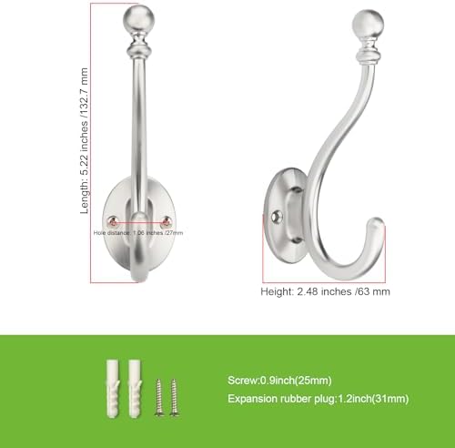 TUNNY Towel Hooks - 5 Pack Matte Nickel Brushed Coat Hook for Bathroom, Bedroom, Kitchen - Decorative Wall Hooks for Robe, Clothes, Cabinet, Closet - Bathroom Hardware - Image 2