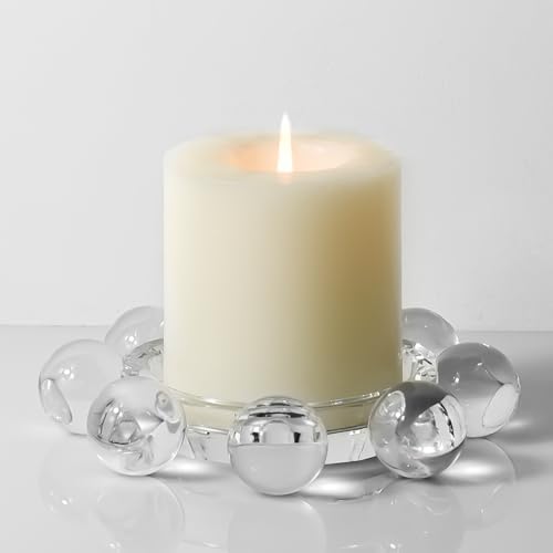 Candle Holder, Crystal Bubble Round Pillar Candlestick Plate Stand for Table Centerpieces, Candle Dish for Home Decor, Modern Decorative, Party, Wedding (Clear) - Image 5