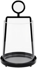 9" Wide Modern Farmhouse Metal Hurricane Candle Holder with Handmade Sturdy Glass Sleeve in Black for Pillar Candle & Plants, Glass Hurricane Lantern, Industrial, Minimalistic by Unknown