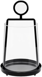 9" Wide Modern Farmhouse Metal Hurricane Candle Holder with Handmade Sturdy Glass Sleeve in Black for Pillar Candle & Plants, Glass Hurricane Lantern, Industrial, Minimalistic by Unknown