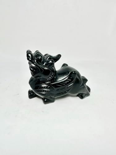 Pair of Pixiu Fengshui Statue, Black Obsidian Gemstone Pixiu Statue, Home Decoration Gift Idea Lunar New Year (3.9" L) - Image 5