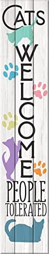 Spoontiques - Cat - Welcome Porch Sign - Decorative Home Décor Wooden Signs - Rustic Outdoor Decoration - Durable and Weatherproof - Entryway Decoration - 8” x 40” (18373) by Spoontiques
