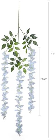 Duovlo 12 Piece Artificial Silk Wisteria Vine 3.6 Feet Hanging Flower Garland String Home Party Wedding Decor (Light Blue) - Image 2