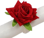48Pcs Wedding Napkin Rings,Red Artificial Rose Flower Napkin Holder - Image 2