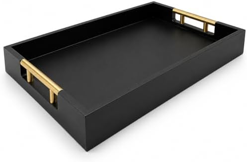 Luxury Black Ottoman Tray with Gold Handles – 12x17 Large Decorative Serving Tray for Coffee Table, Couch, Breakfast in Bed & Home Décor – Modern Wood Display Tray by Unknown