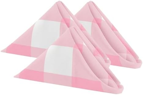 Buffalo Plaid Table Napkins Set of 100 Checkered Cloth Napkins 17x17 inch Washable Dinner Gingham Pattern Napkins Soft Napkins for Wedding Party Dining Banquet(Pink and White) by Cupuamon