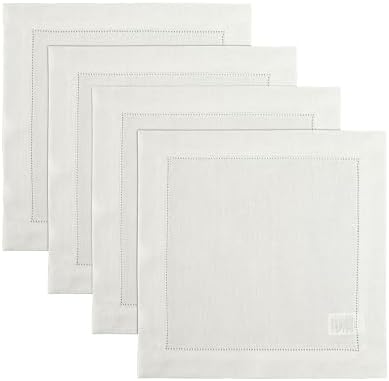 Solino Home 100% Pure Linen Placemats Ivory Hemstitch, 14 x 14 in, Set of 4 by SolinoHome