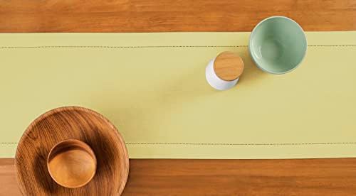 Solino Home Cotton Linen Dining Table Runner Yellow Hemstitch, 14 x 36 in - Image 4