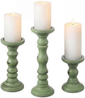 Set of 3 Wood Pillar Candle Holder Farmhouse Decor, Sage Green | Rustic Wood Candlestick Holder, 12", 9", 6"H, Large Pillar Candle Stand for Fireplace Mantel Thanksgiving Table Centerpieces by Ferrochef