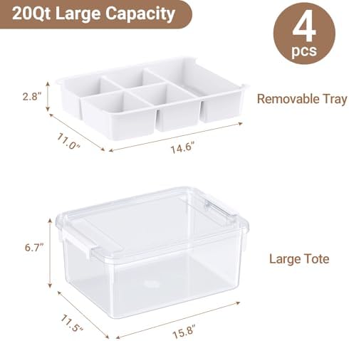 80Qt Plastic Storage Bins with Lids, Clear Latching Organizers Boxes with Removable Trays, Portable Storage Containers, for Holiday Ornaments, Home Organization, 4Pack - Image 2