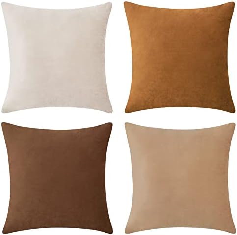 MONDAY MOOSE Decorative Throw Pillow Covers Cushion Cases, Set of 4 Soft Velvet Modern Designs, Mix and Match for Home Decor, Pillow Inserts Not Included (20x20 inch, Brown/Beige) by MondayMoose