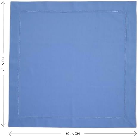 Solino Home Cotton Linen Napkins Dusty Blue Hemstitch, 20 x 20 in, Set of 4 - Image 3