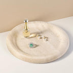 Koville Italian Round Travertine Tray, 8" Vanity Decorative Marble Tray for Countertop, Catchall for Perfume, Candles, Jewelry Dish by Koville