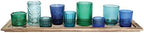 Creative Co-Op 9-Piece Blue and Green Glass Votive Holders on Wood Tray, Multicolor - Image 5