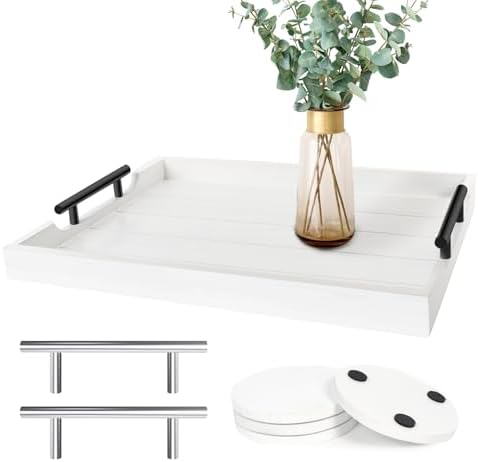 SXNOWS Wood Serving Tray with 2 Sets of Handles,White by Sxnows