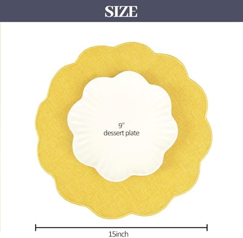 AHHFSMEI Round Faux Linen Placemats Set of 8 Heat Resistant Non-Slip Stain Proof Table Mats for Kitchen Dining Elegant Decor Place Mats (Yellow,8) - Image 2