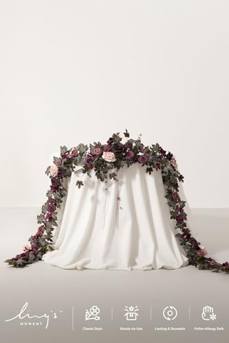 Ling's Moment 9FT Flower Garland, Eucalyptus & Rose, Deep Plum - Image 4