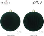 6In Large Green Velvet Christmas Ornaments Set,2Pcs Flocked Ornaments Balls - Image 4