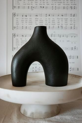 Carrot's Den Black Ceramic Modern Vase Set of 2, Donut Shelf Decor, Black - Image 7