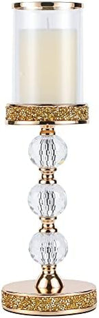 Hurricane Glass Candle Holders, Gold Pillar Candle Holders for Pillar Candle, Magnetic Glass Cover, Crystal Candlesticks Holder for Dining Coffee Table, Wedding,Events,Parties, Home Decor by Hanjue