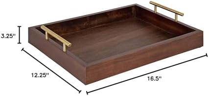 Kate and Laurel Lipton Decorative Wooden Tray with Metal Gold Handles, 16.5" x 12.25", Dark Walnut Brown and Gold - Image 6