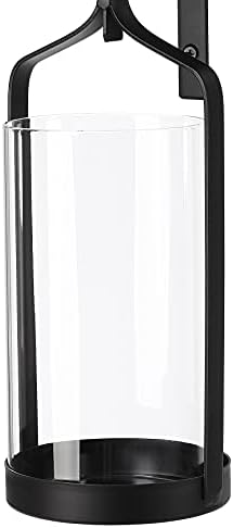 Hanging Hurricane Glass Wall Sconce Candle Holder Black Metal Wall Decorations Set of 2 HLJ15-291B2 - Image 4