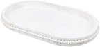 Hrastany Whitewashed Oval Wood Coffee Table Serving Tray with Beads for Ottoman by Hrastany